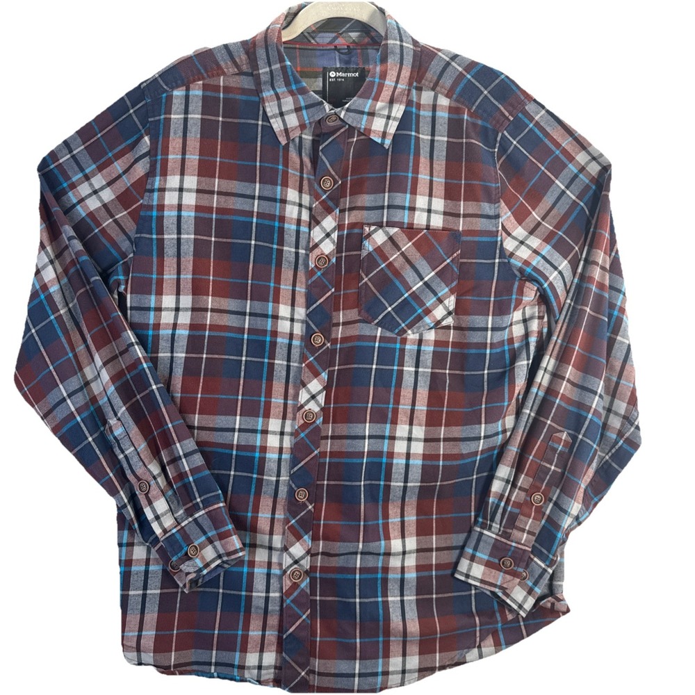 Marmot Flannel Shirt Blue Plaid  size Medium Men's  Outdoors  Preppy Gorpcore